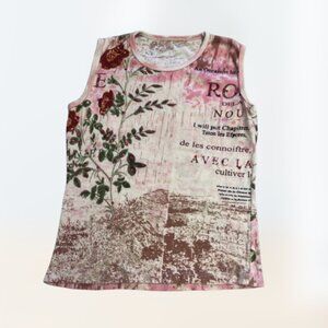 Printed vintage 2000s Y2k Pink Floral Tank Top Galliano Style Women's S/M